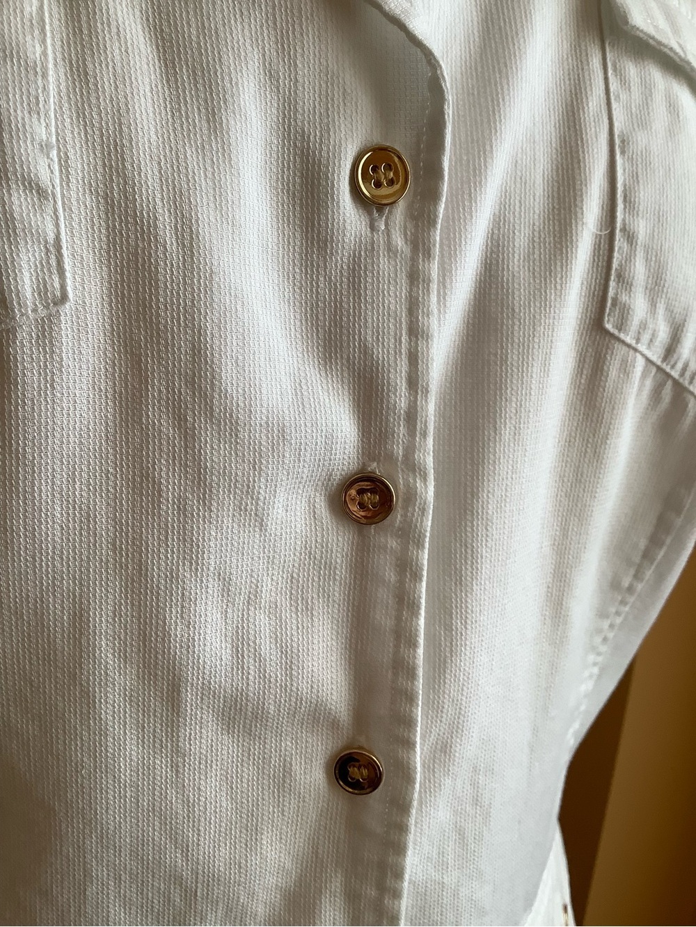 Jones New York Signature White Cotton Utility Shirt Gold Button Size M - Picture 6 of 11